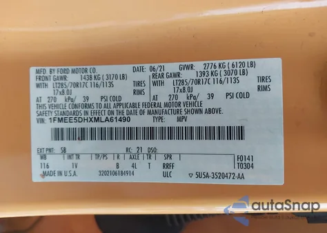 2021 Ford Bronco Badlands from USA, damaged, VIN 1FMEE5DHXMLA61490